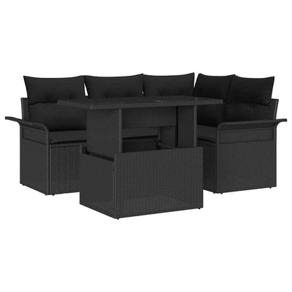 Set Divano da Giardino 5 pcs Nero Rattan in Polipropilene