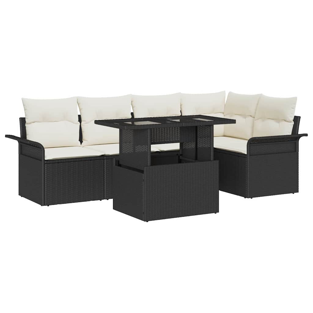 Set Divano da Giardino con cuscino 6 pcs Nero Poly Rattan