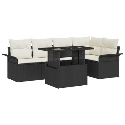 Set Divano da Giardino con cuscino 6 pcs Nero Poly Rattan