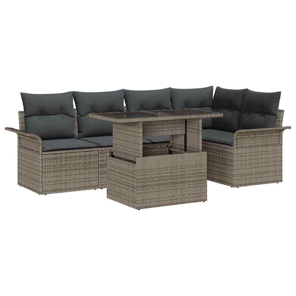 Set Divano da Giardino 6 pcs Grigio Rattan in Polipropilene