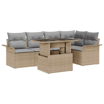 Set Divano da Giardino con cuscino 6 pcs Beige Poly Rattan
