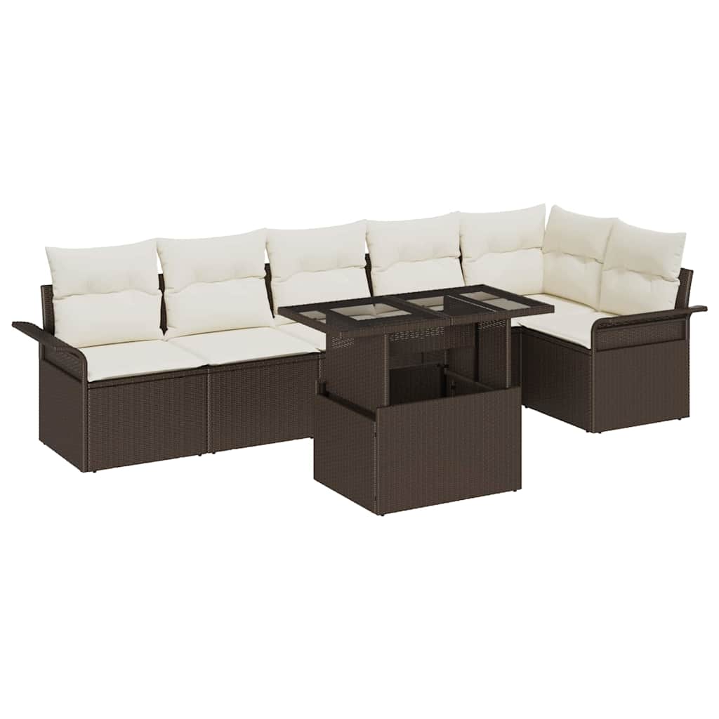 Set Divano da Giardino con cuscino 7 pcs Marrone Poly Rattan