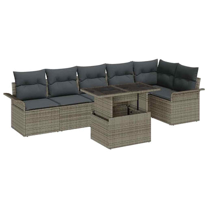 Set Divano da Giardino con cuscino 7 pcs Grigio Poly Rattan