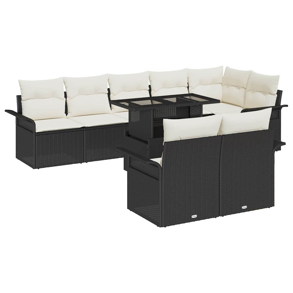 Set Divano da Giardino con cuscino 9 pcs Nero Poly Rattan