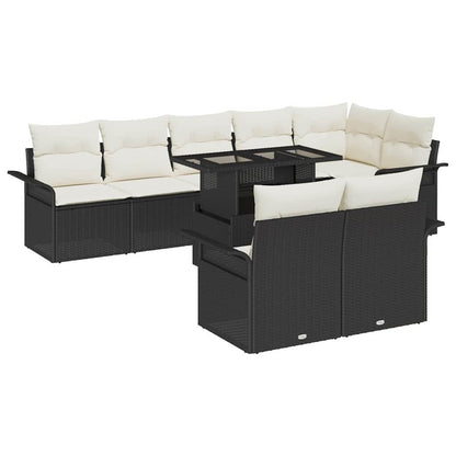 Set Divano da Giardino con cuscino 9 pcs Nero Poly Rattan