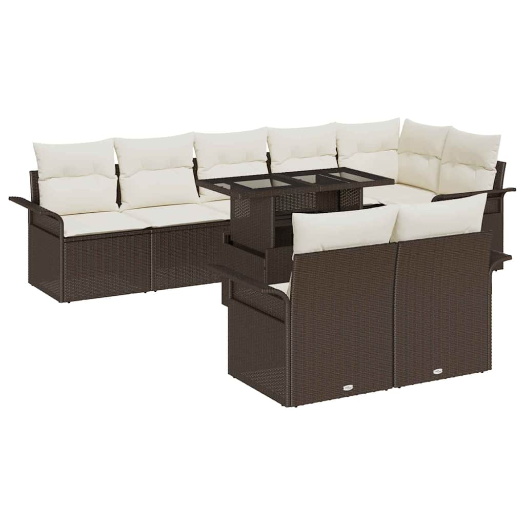 Set Divano da Giardino con cuscino 9 pcs Marrone Poly Rattan