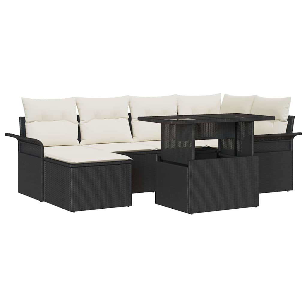 Set Divano da Giardino con cuscino 7 pcs Nero Poly Rattan