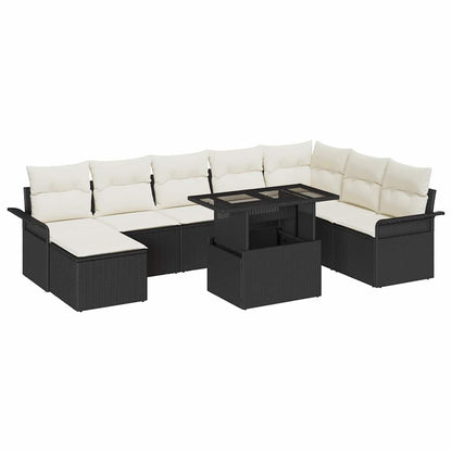 Set Divano da Giardino con cuscino 9 pcs Nero e Crema