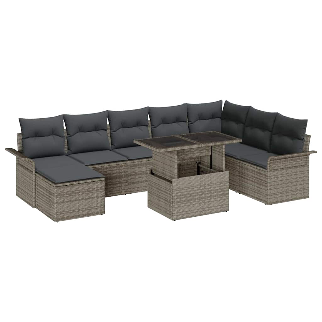 Set Divano da Giardino con cuscino 9 pcs Grigio