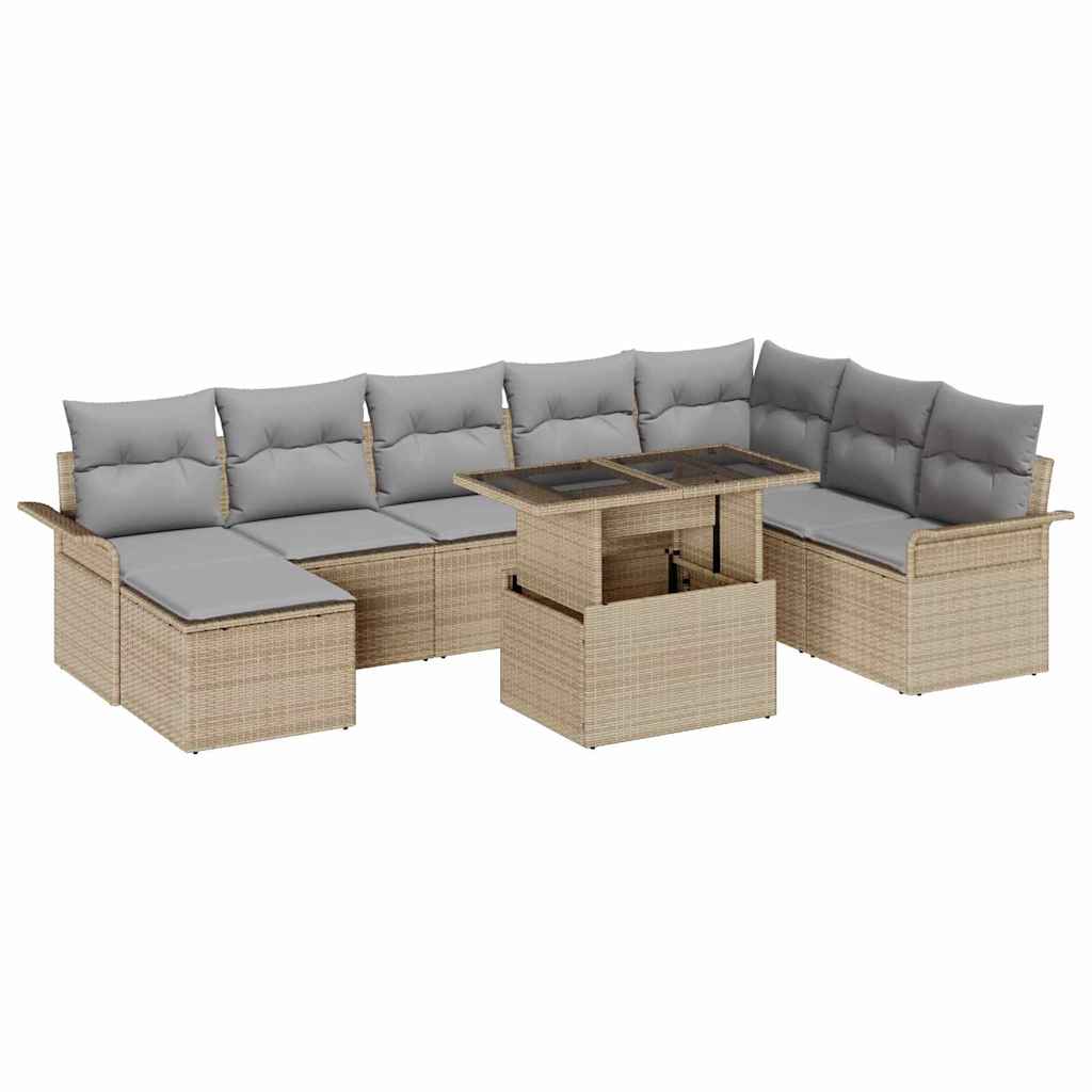 Set Divano da Giardino con cuscino 9 pcs Beige e Grigio Chiaro