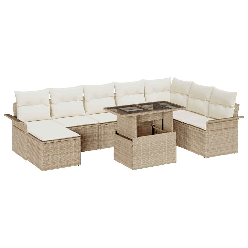 Set Divano da Giardino con cuscino 9 pcs Beige e Crema