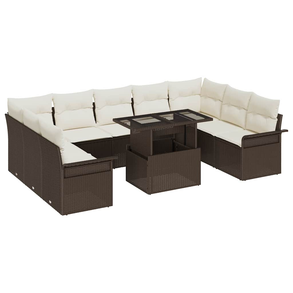 Set Divano da Giardino 10 pcs Marrone Rattan in Polipropilene