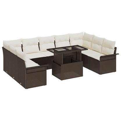 Set Divano da Giardino 10 pcs Marrone Rattan in Polipropilene