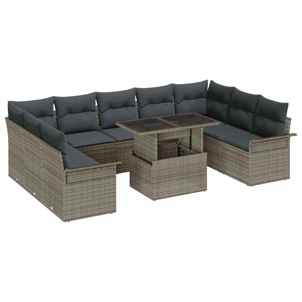 Set Divano da Giardino 10 pcs Grigio Rattan in Polipropilene