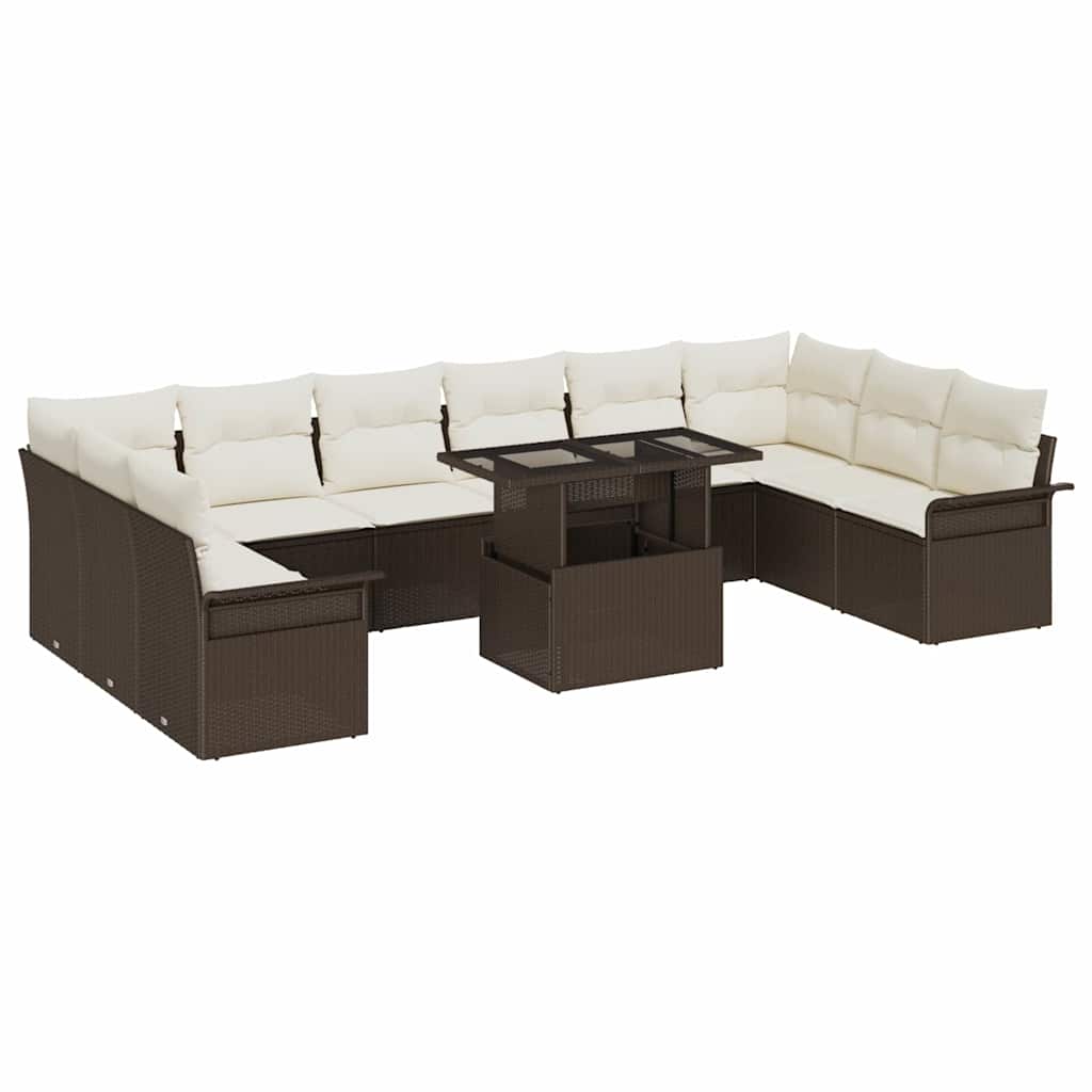 Set Divano da Giardino 11 pcs Marrone Rattan in Polipropilene