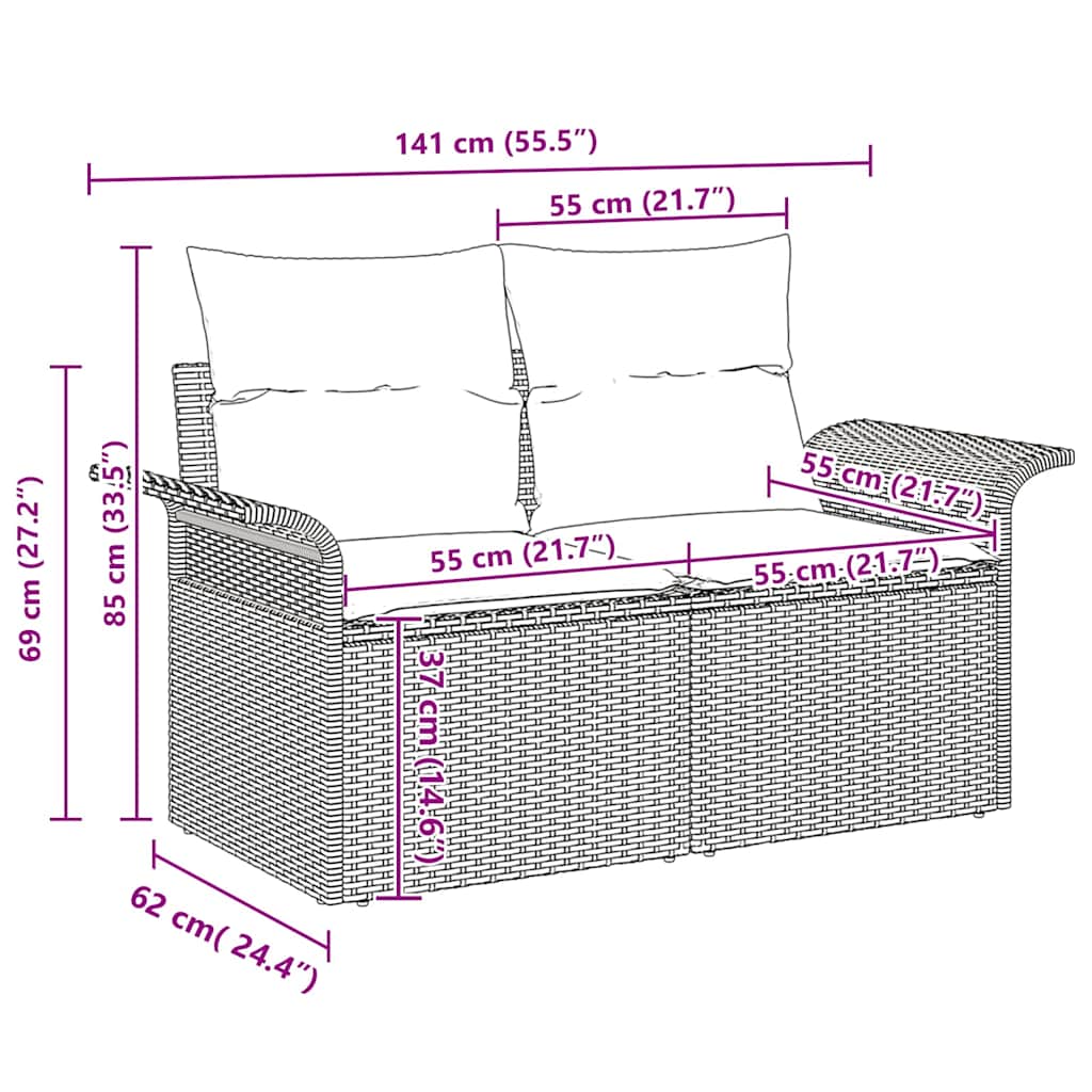 Set Divano da Giardino 11 pcs Beige Rattan in Polipropilene