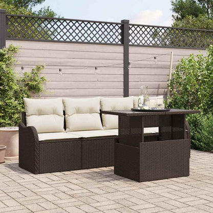 Set Divano da Giardino 5 pcs Marrone Rattan in Polipropilene