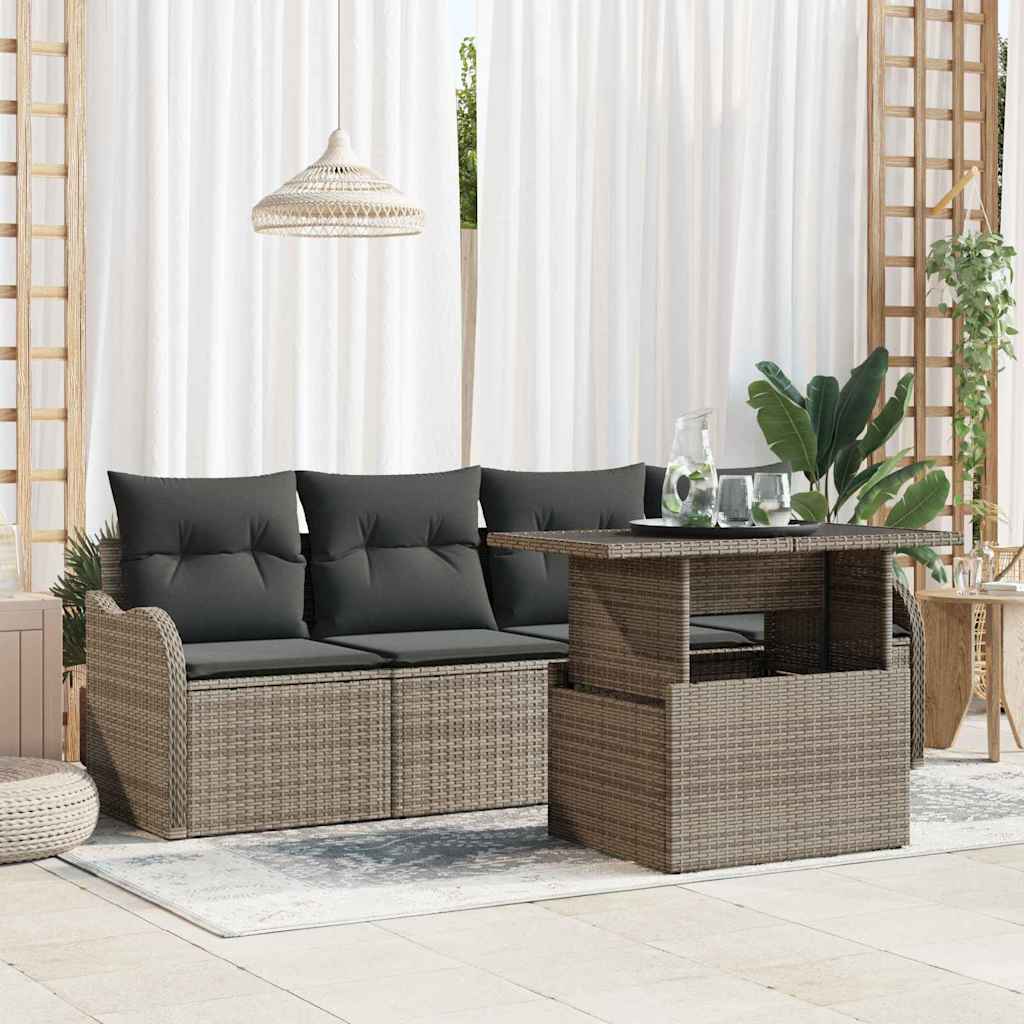 Set Divano da Giardino 5 pcs Grigio Rattan in Polipropilene