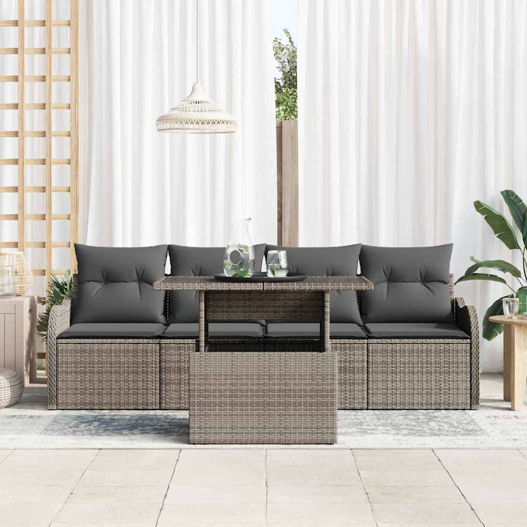 Set Divano da Giardino 5 pcs Grigio Rattan in Polipropilene