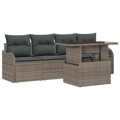 Set Divano da Giardino 5 pcs Grigio Rattan in Polipropilene