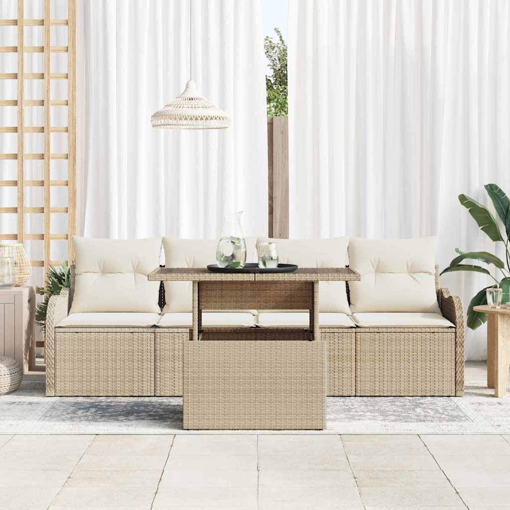 Set Divano da Giardino 5 pcs Beige Rattan in Polipropilene