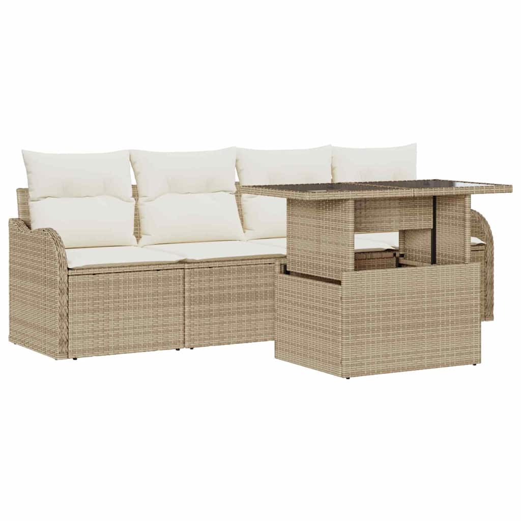 Set Divano da Giardino 5 pcs Beige Rattan in Polipropilene