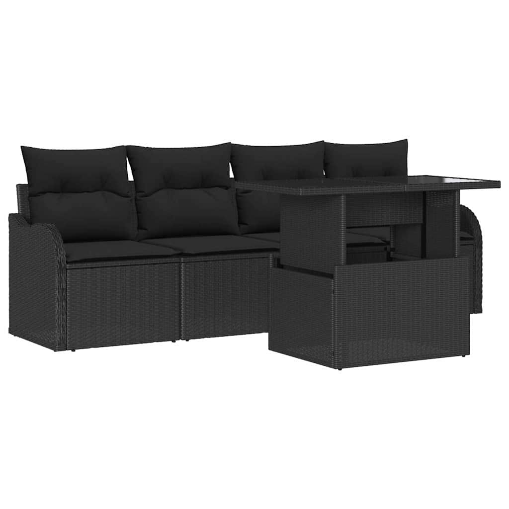 Set Divano da Giardino 5 pcs Nero Rattan in Polipropilene