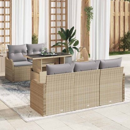Set Divano da Giardino 6 pcs Beige Rattan in Polipropilene