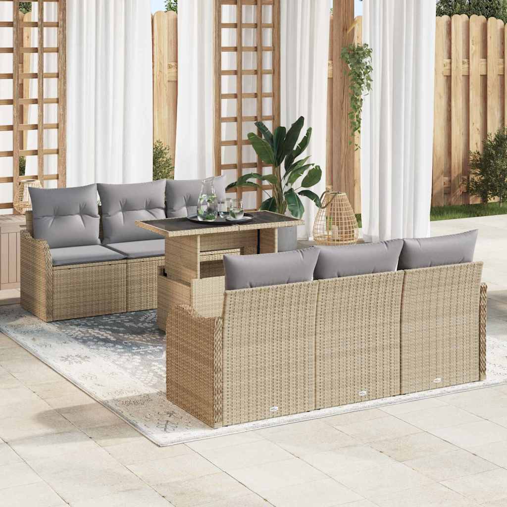 Set Divano da Giardino con cuscino 7 pcs Beige Poly Rattan