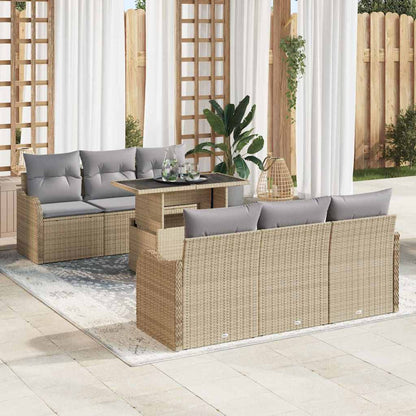 Set Divano da Giardino con cuscino 7 pcs Beige Poly Rattan