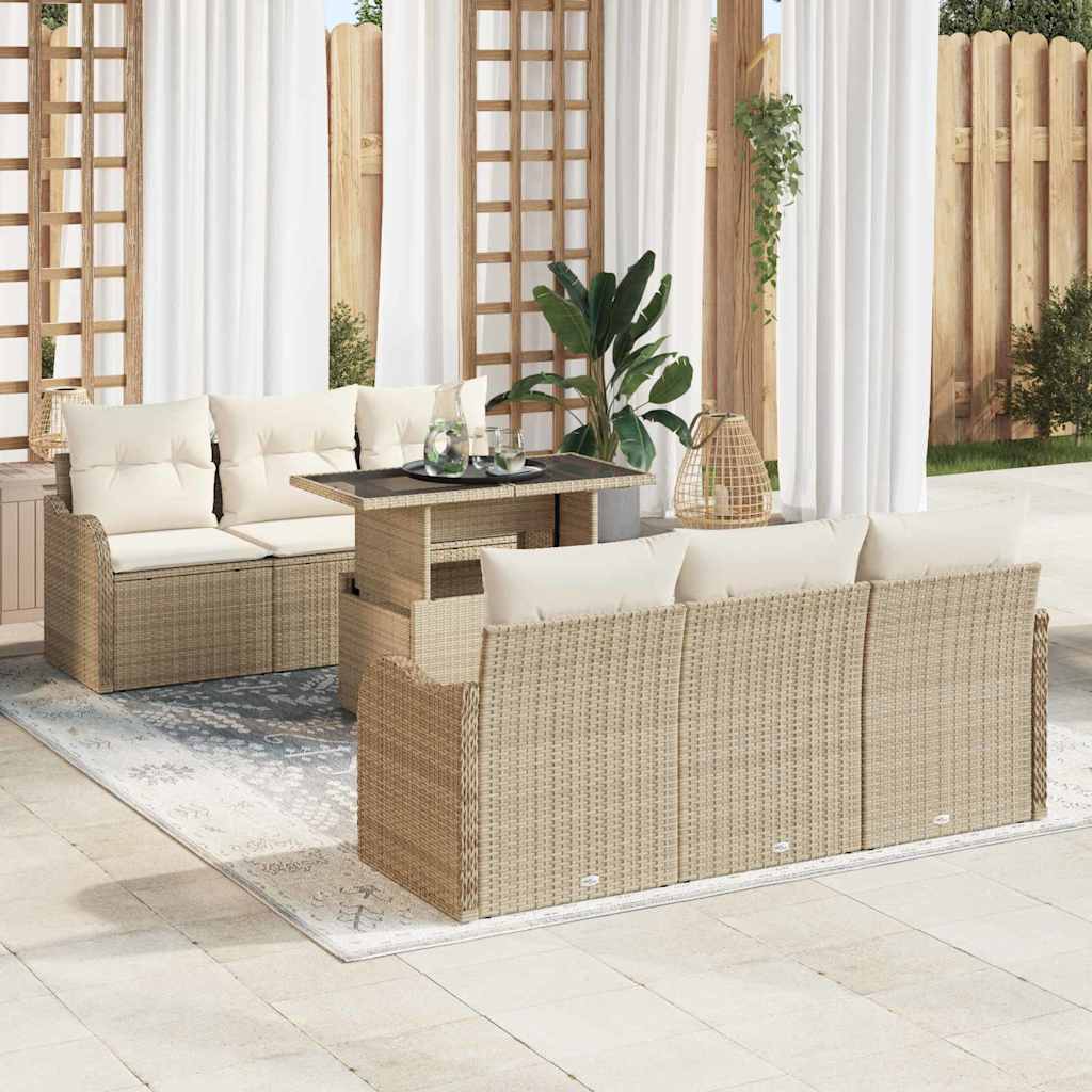 Set Divano da Giardino 7 pcs Beige 100 x 55 x 73 cm Poly Rattan