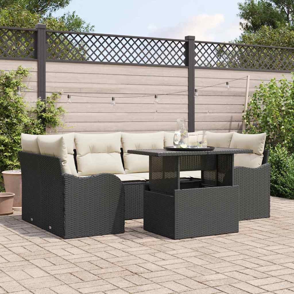 Set Divano da Giardino 7 pcs Nero Rattan in Polipropilene