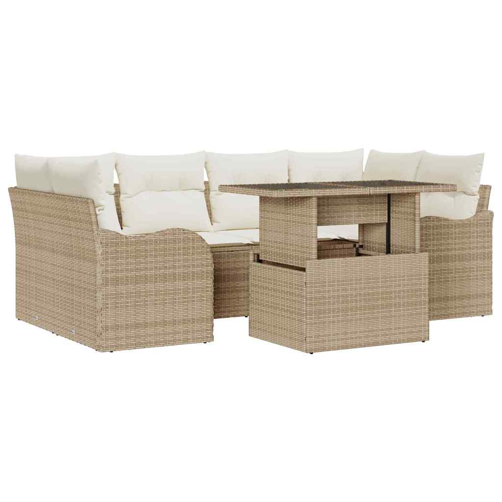 Set Divano da Giardino 7 pcs Beige Rattan in Polipropilene