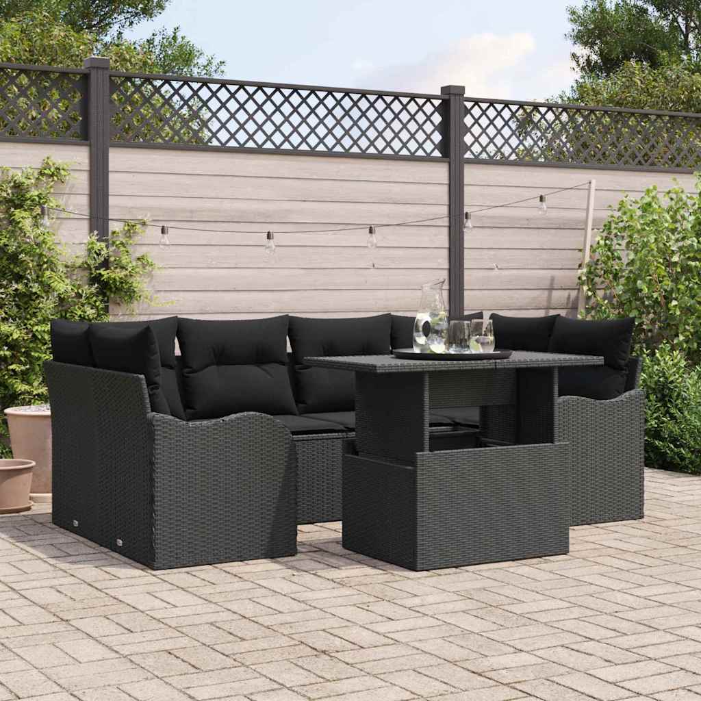 Set Divano da Giardino 7 pcs Nero Rattan in Polipropilene