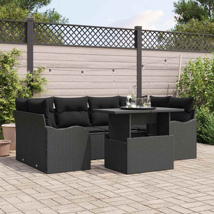 Set Divano da Giardino 7 pcs Nero Rattan in Polipropilene