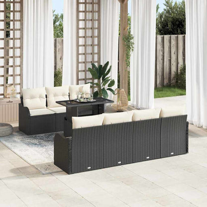 Set Divano da Giardino 8 pcs Nero Rattan in Polipropilene