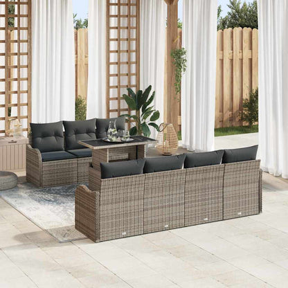 Set Divano da Giardino 8 pcs Grigio Rattan in Polipropilene