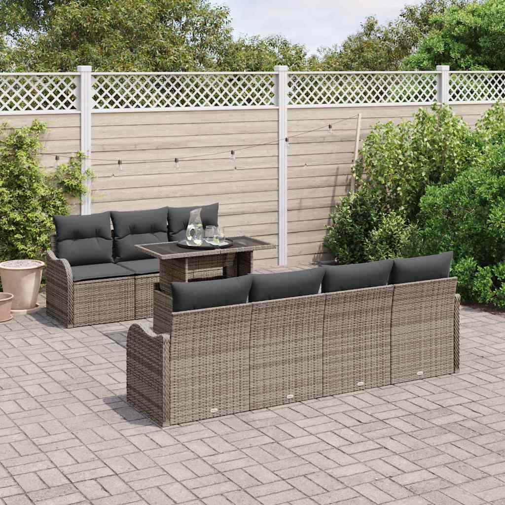 Set Divano da Giardino 8 pcs Grigio Rattan in Polipropilene