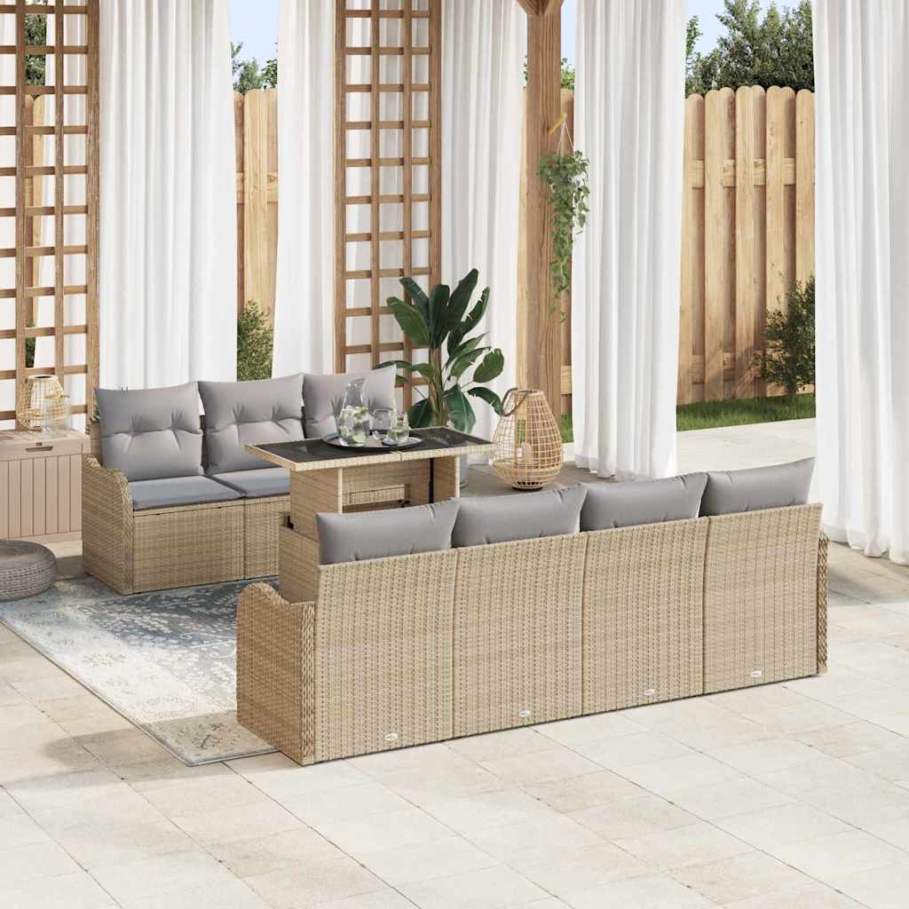 Set Divano da Giardino 8 pcs Beige Rattan in Polipropilene