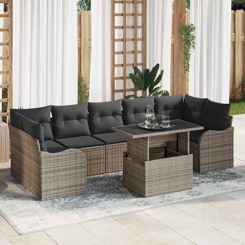Set Divano da Giardino con cuscino 8 pcs Grigio Poly Rattan
