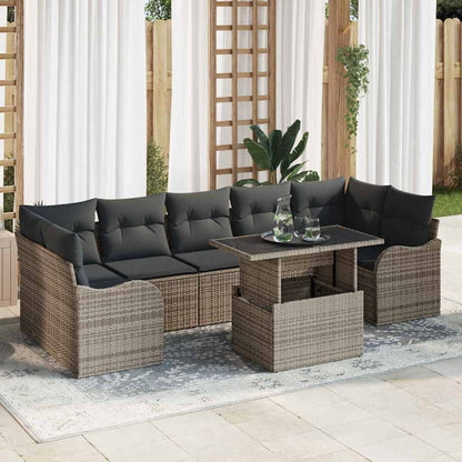 Set Divano da Giardino con cuscino 8 pcs Grigio Poly Rattan