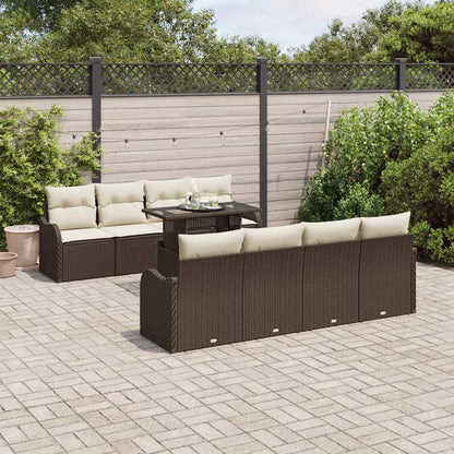 Set Divano da Giardino con cuscino 9 pcs Marrone Poly Rattan
