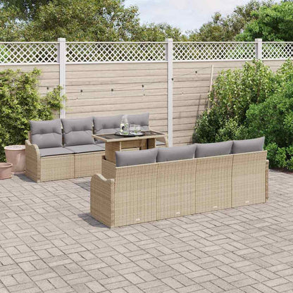 Set Divano da Giardino con cuscino 9 pcs Beige Poly Rattan