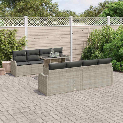 Set Divano da Giardino 9 pcs Grigio chiaro Poly Rattan