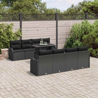 Set Divano da Giardino con cuscino 9 pcs Nero Poly Rattan