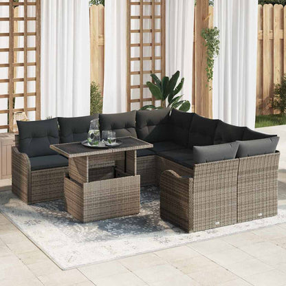 Set Divano da Giardino con cuscino 9 pcs Grigio polyrattan