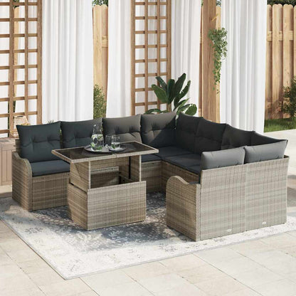 Set Divano da Giardino 9 pcs Grigio chiaro polyrattan
