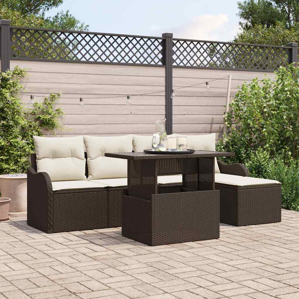 Set Divano da Giardino con cuscino 6 pcs Marrone polyrattan