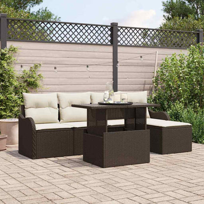 Set Divano da Giardino con cuscino 6 pcs Marrone polyrattan