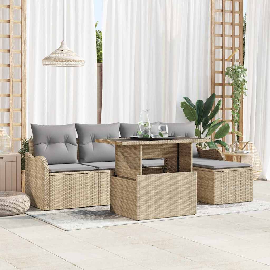 Set Divano da Giardino con cuscino 6 pcs Beige polyrattan